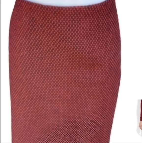 Red  wool blend textured slit skirt 14 - Picture 3 of 10